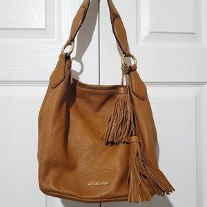 Michael Kors Brown Tan Leather Double Tassel Handbag Purse